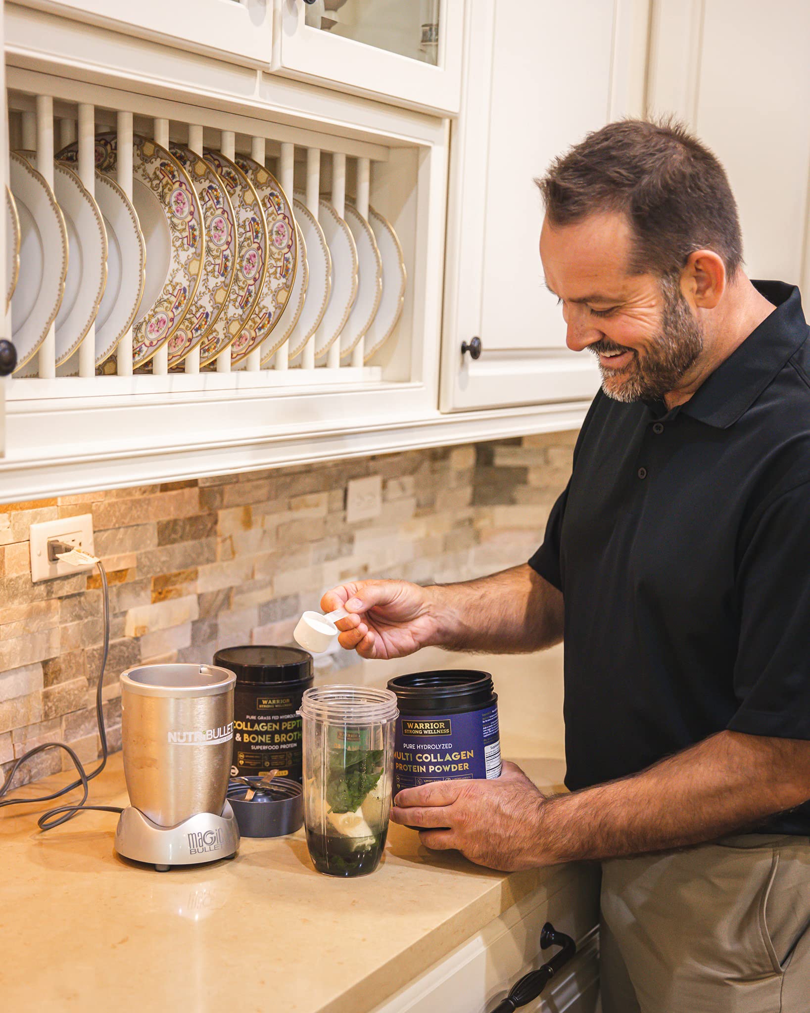 Warrior Strong Wellness glass of water with collagen for easy mix-in.