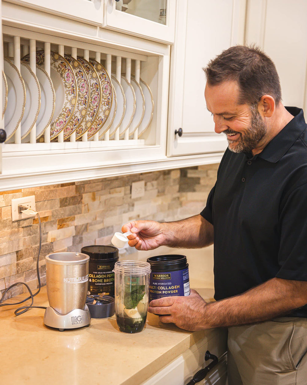 Warrior Strong Wellness glass of water with collagen for easy mix-in.