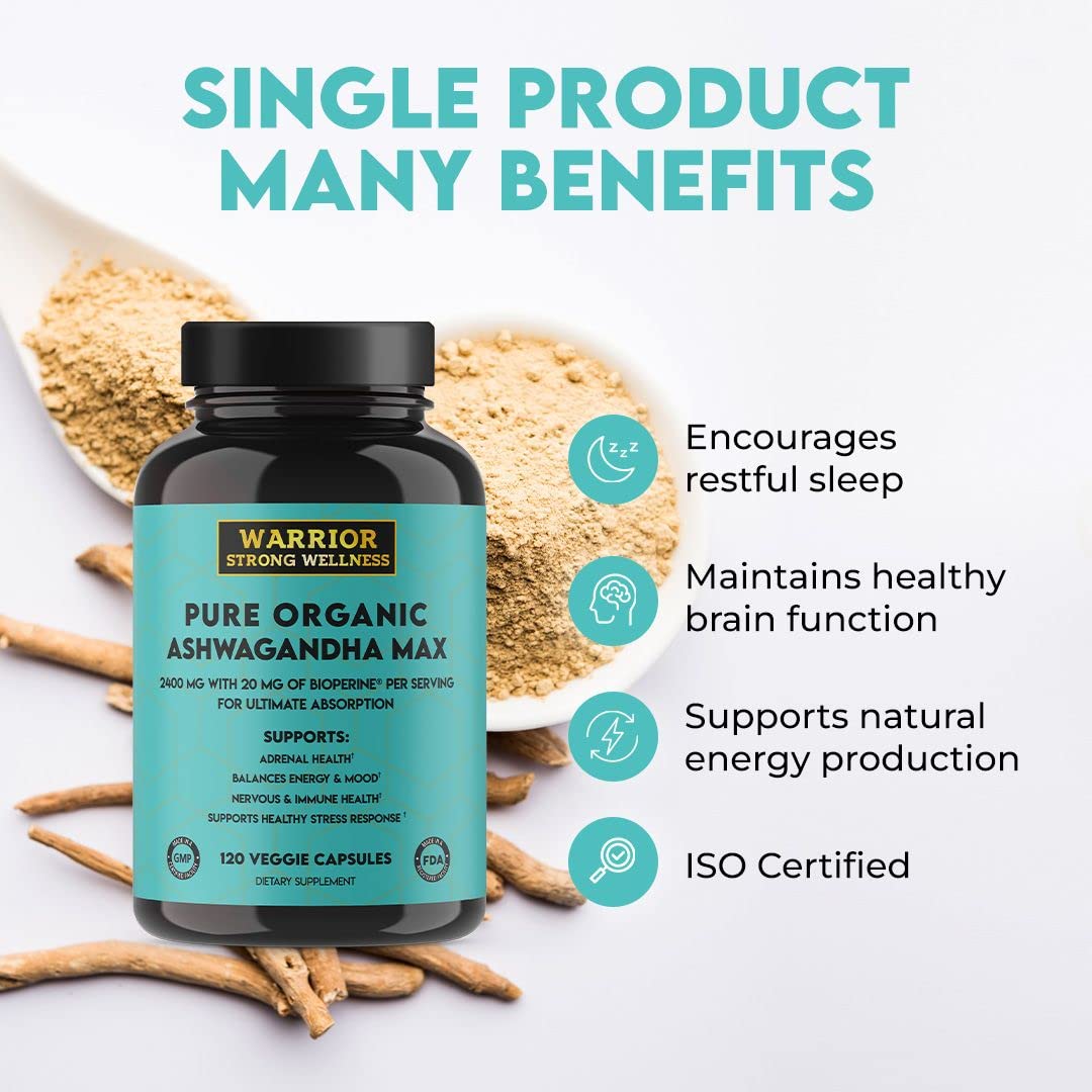 Warrior Strong Wellness organic label close-up indicating non-GMO sourcing and organic roots.