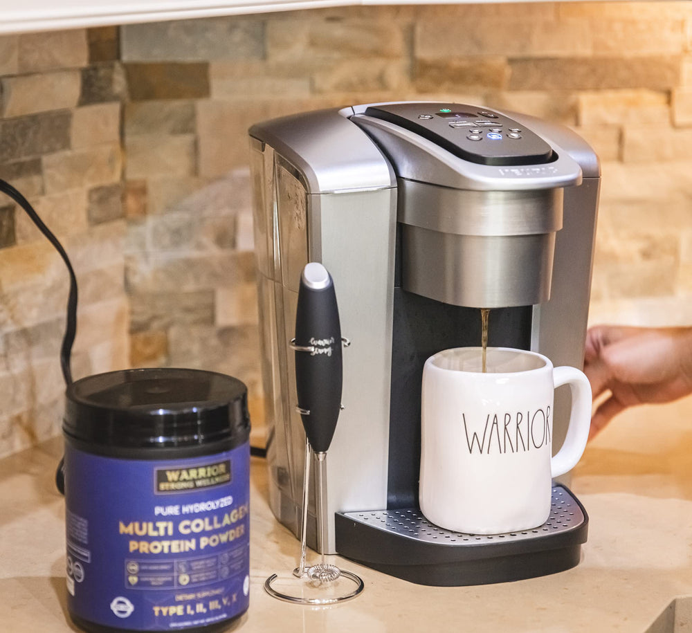 Warrior Strong Wellness stirring collagen into soup for easy nutrition.