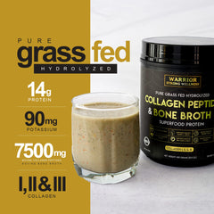 Warrior Strong Wellness unflavored collagen bone broth powder blended into smoothies for quick protein