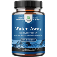 Water Away bottle with capsules showing fluid balance support and bloating relief for everyday comfort.