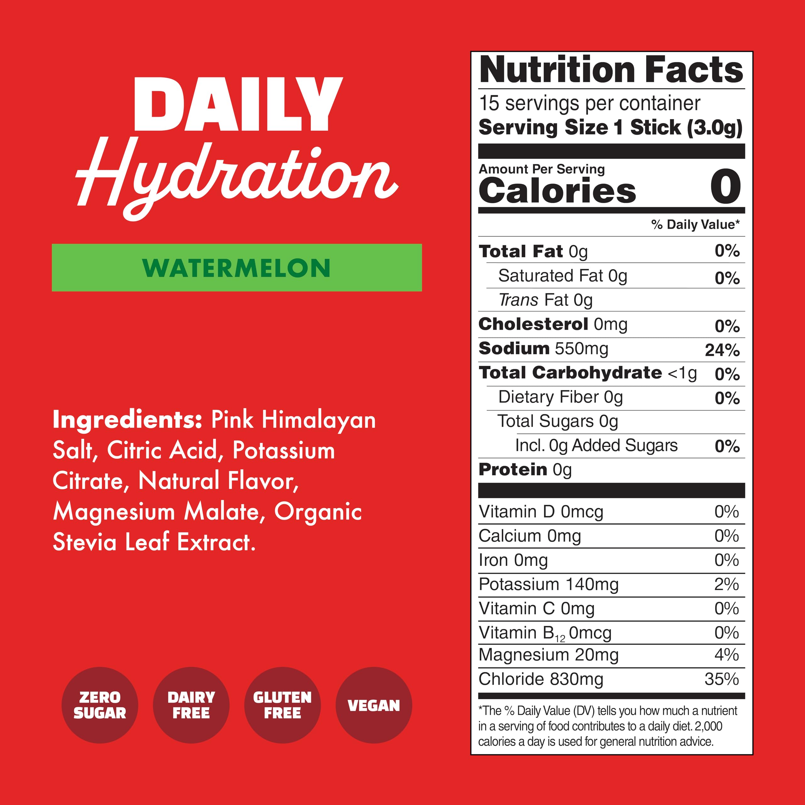 Front packaging image emphasizes 15-stick count and gluten-free, keto-friendly formula.