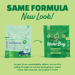 Waterboy L-Glutamine formula label highlights included amino acid.