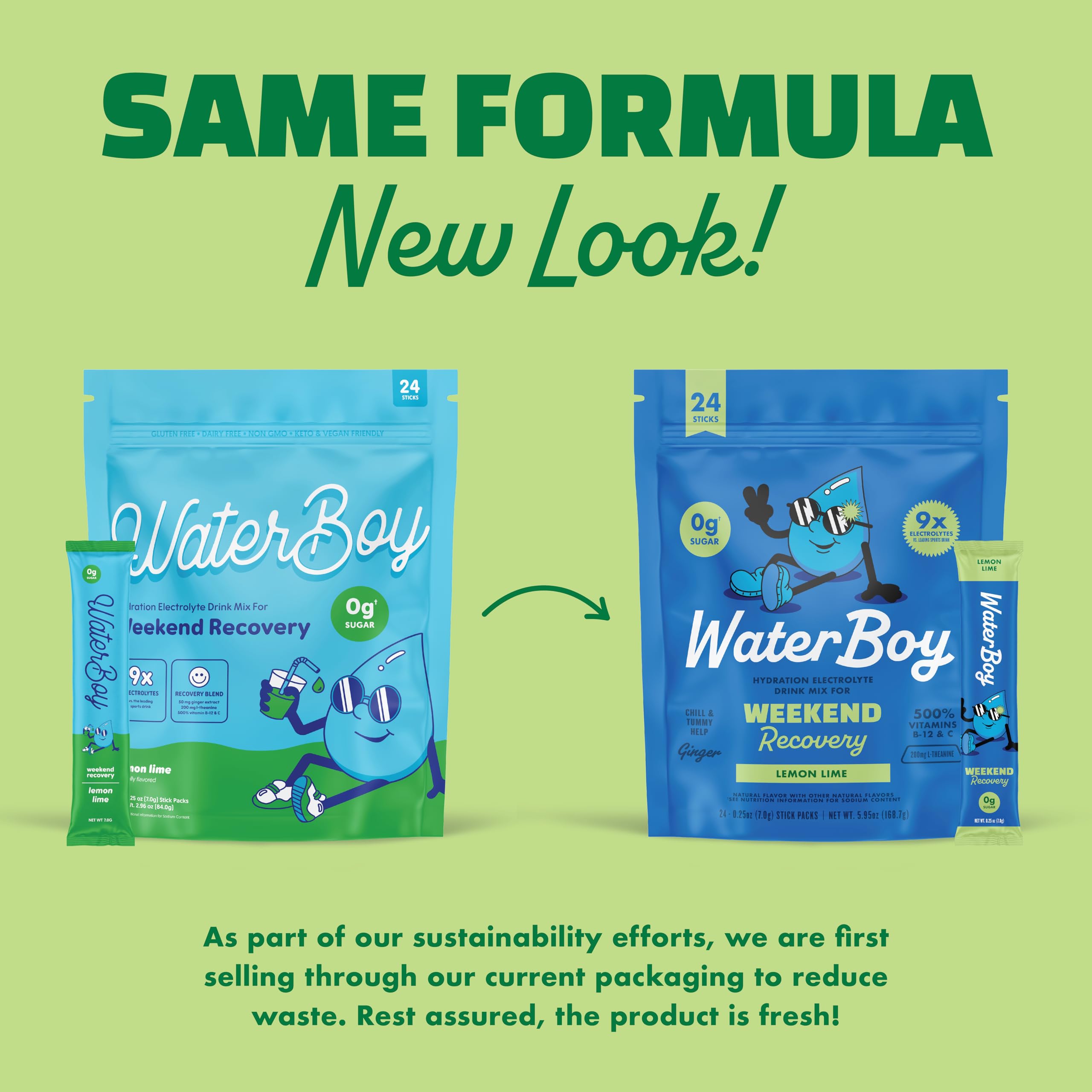 Waterboy Weekend Recovery strawberry lemonade flavor-pack highlights tasty, zero-sugar option.