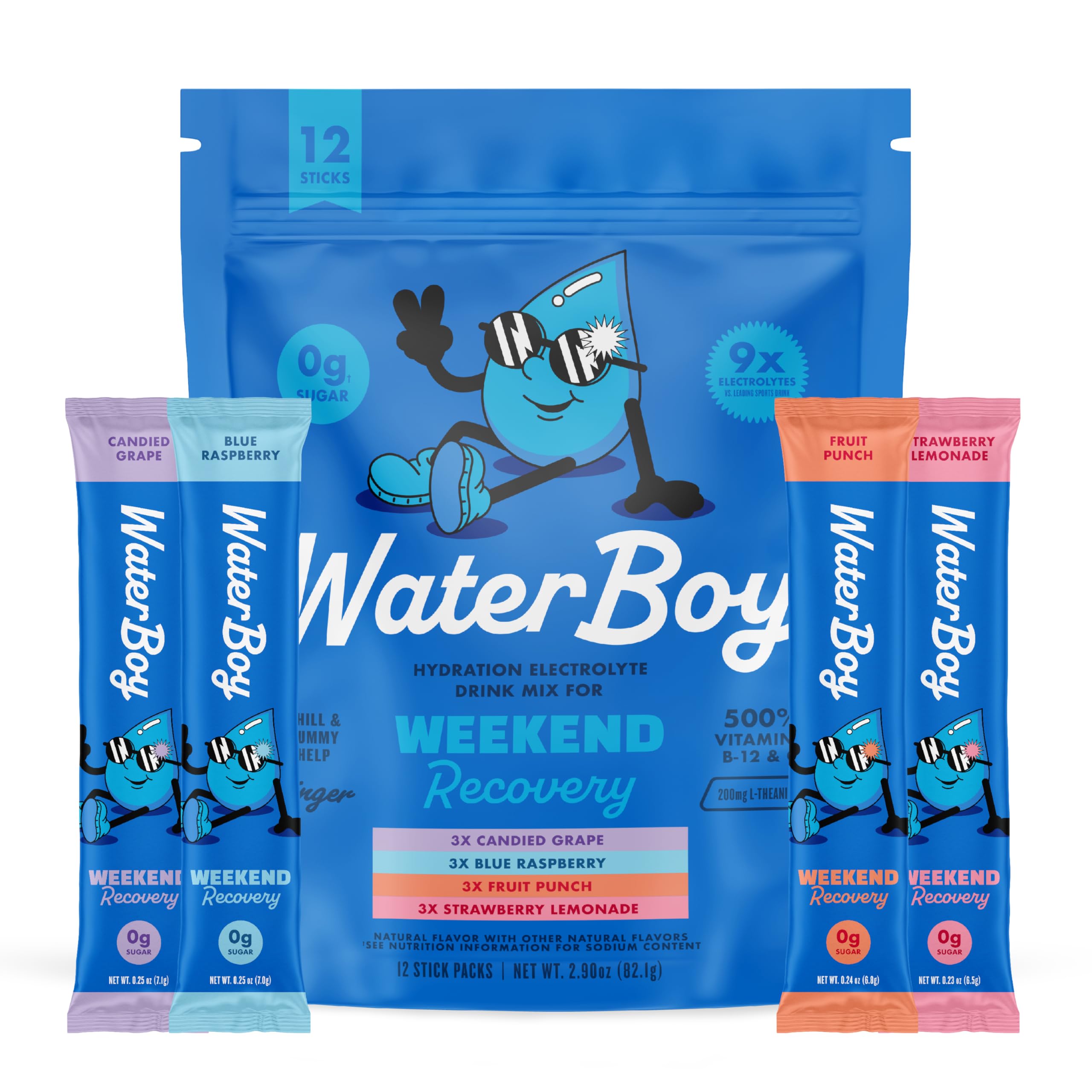 Waterboy Weekend Recovery sample pack front view for post-workout hydration.