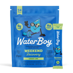 Waterboy Weekend Recovery lemon-lime stick for fast hydration after a night out.