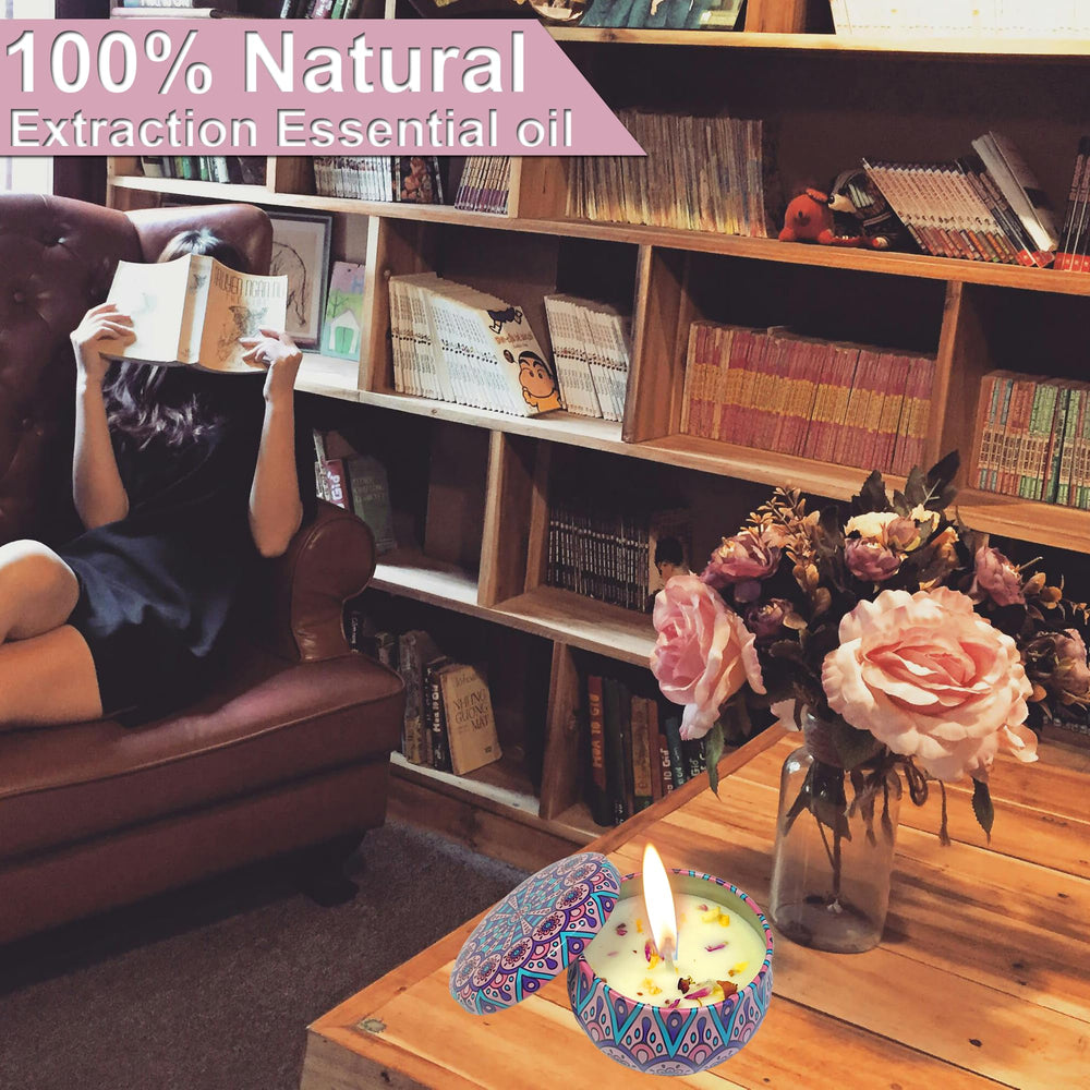 Natural soy wax candle with lead-free wick for clean burning.