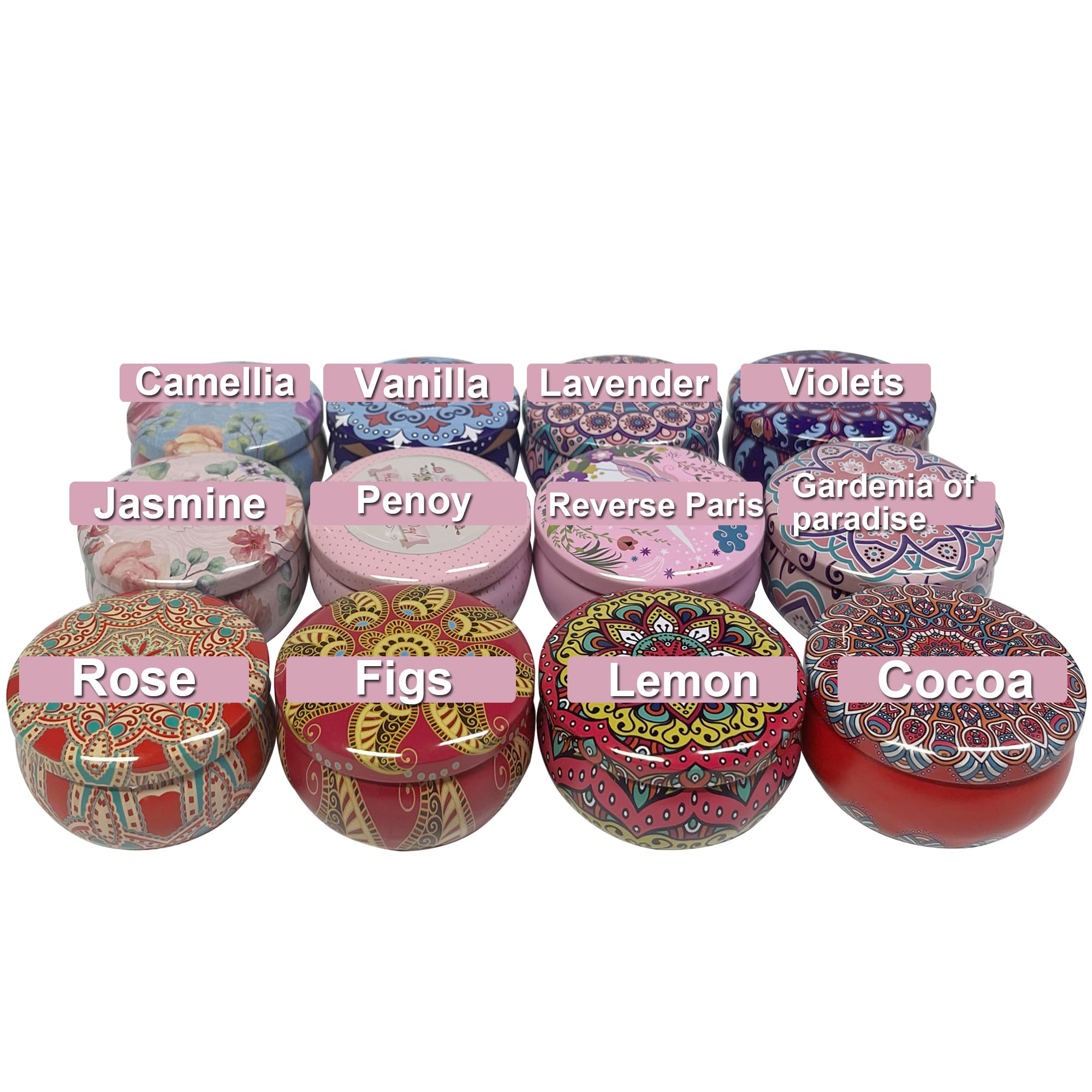 12-scent WAURCSY collection including jasmine, lavender, vanilla.