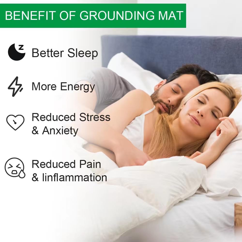 WAUZOBLE Grounding Mat on bed for evening relaxation and restful routine use.