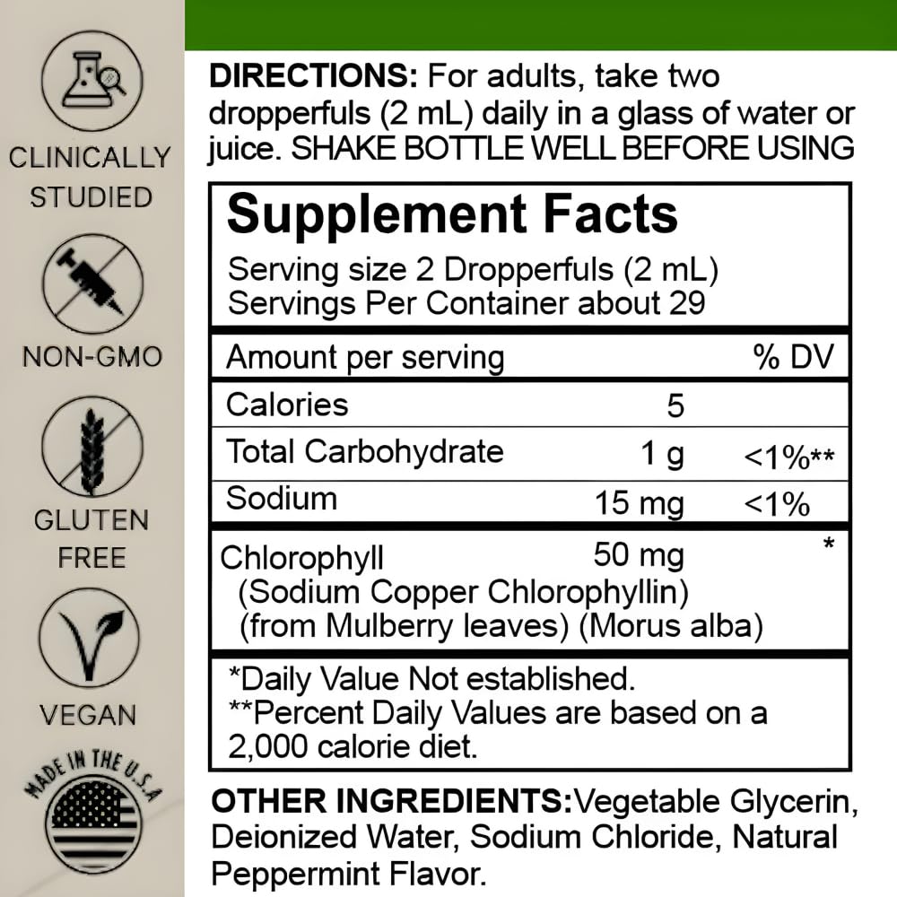 Wave Drops Clorophyll liquid pour illustrating easy daily supplement