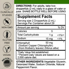 Wave Drops Clorophyll liquid pour illustrating easy daily supplement