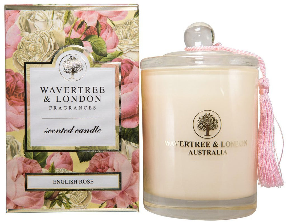 Wavertree & London English Rose candle jar with clean burn and delicate floral scent