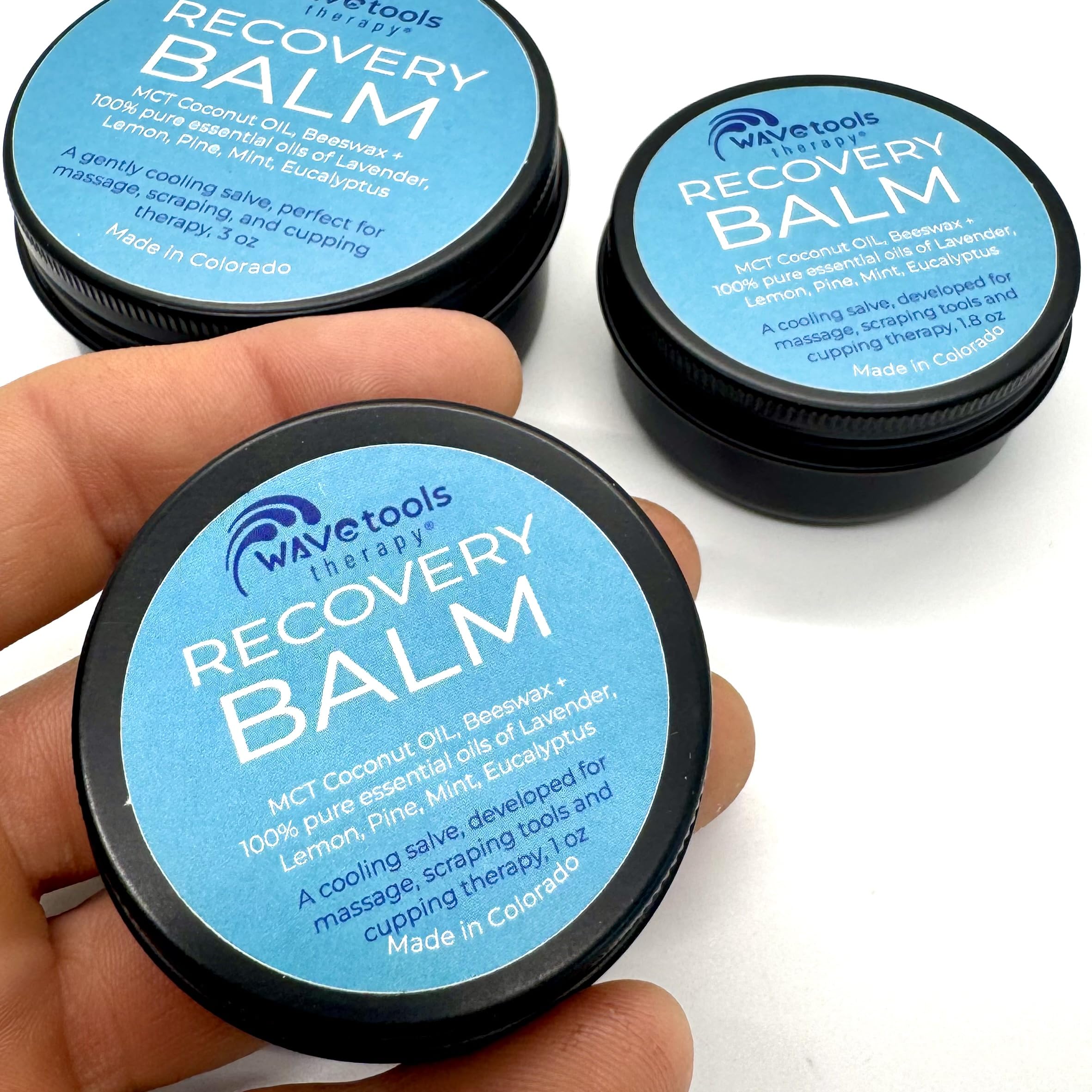 Wavetools Therapy 1-ounce tin used for massage routine.