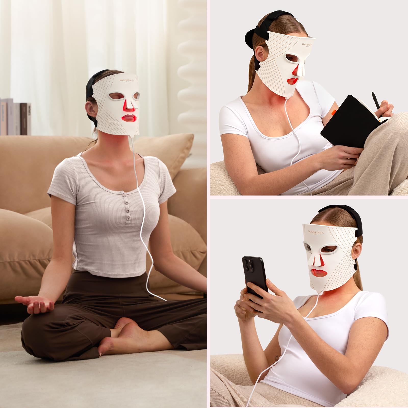 Wavytalk Glow Time Mask packaging includes accessories for quick setup