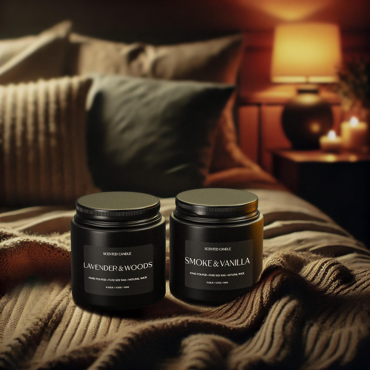 Waxcanpy Lavender & Woods candle highlights calming lavender with earthy wood tones for balance