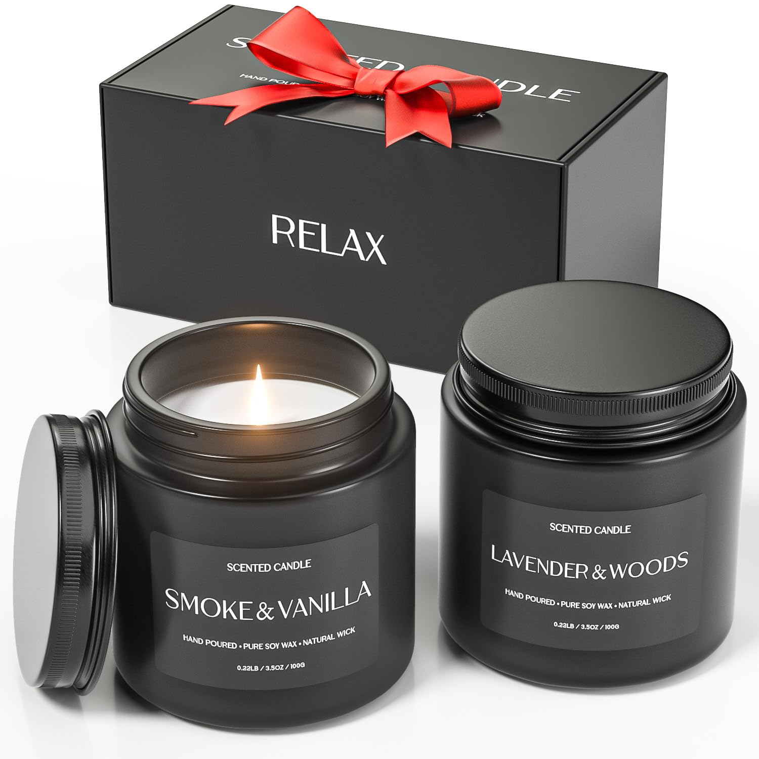 Waxcanpy Smoke & Vanilla candle in black jar for cozy mood and refined ambiance
