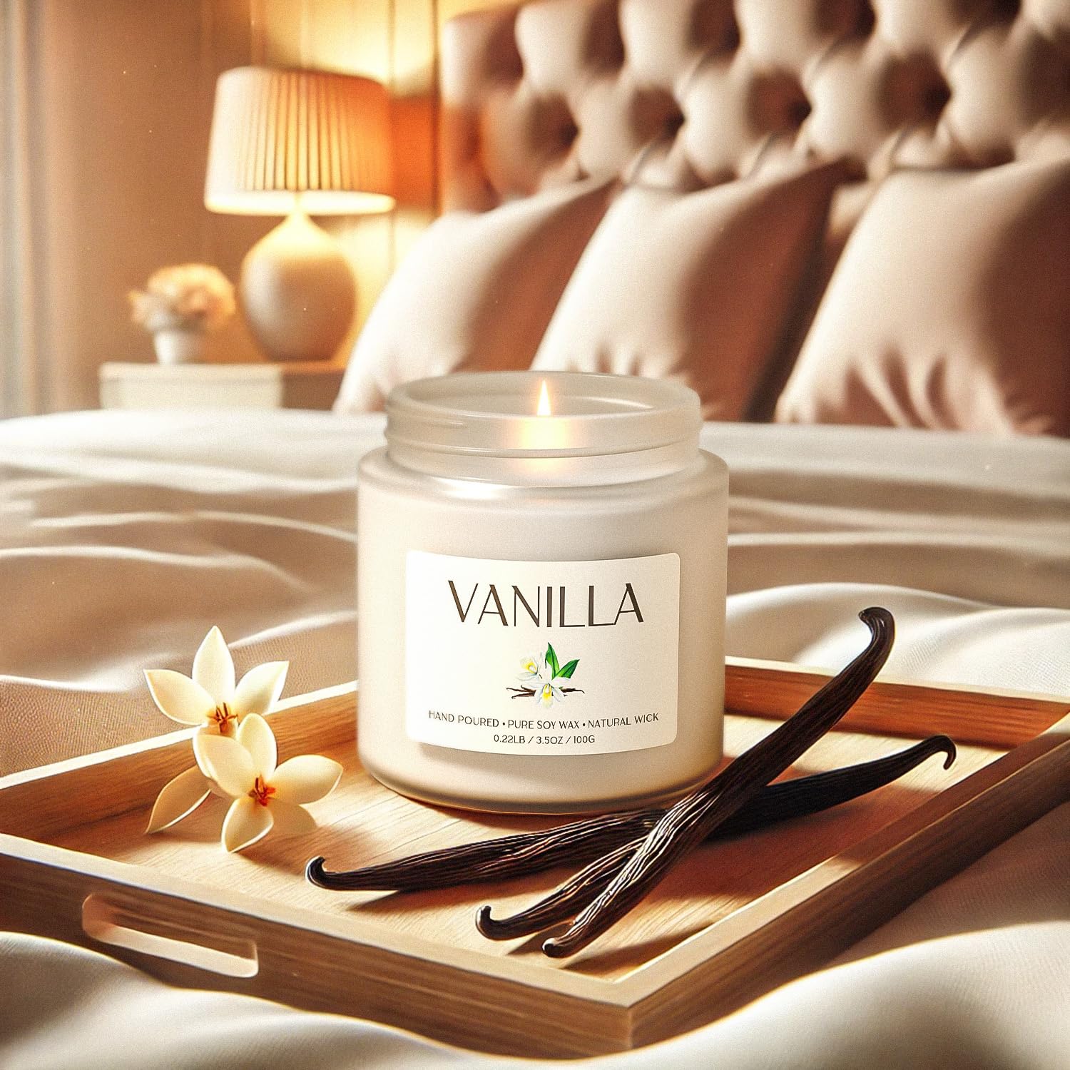 Waxcanpy Vanilla Candle enhances bath time with soothing scent.