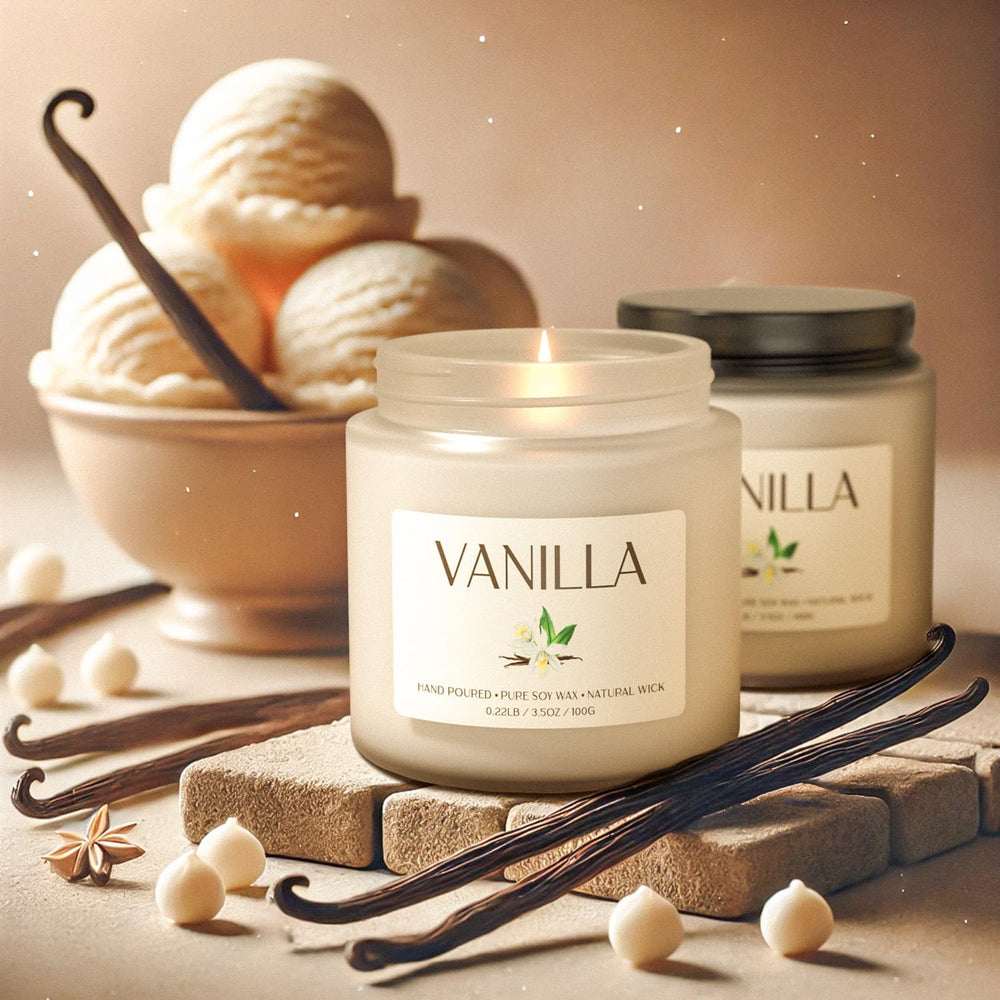 Waxcanpy Vanilla Candle close-up shows smooth wax texture for clean burn ambiance.