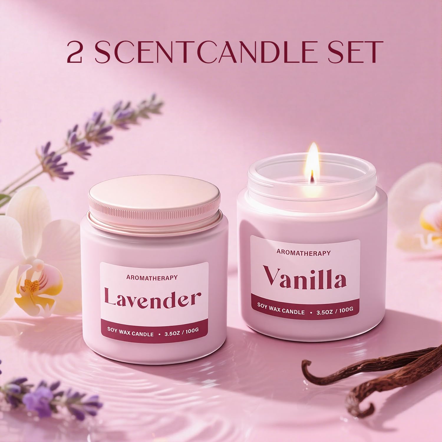 Waxcanpy vanilla candle in pink jar for warm, comforting scent.
