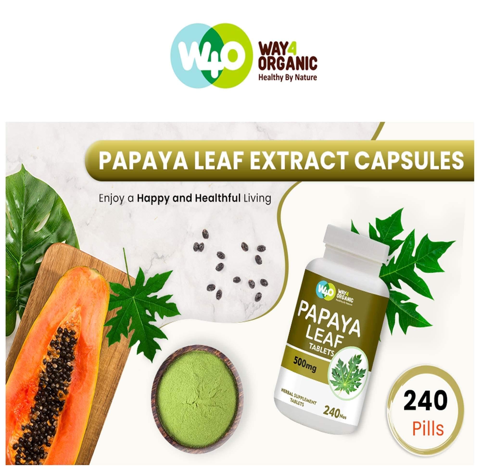 WAY 4 ORGANIC W4O 500 mg capsules arranged for daily immune and digestion support.