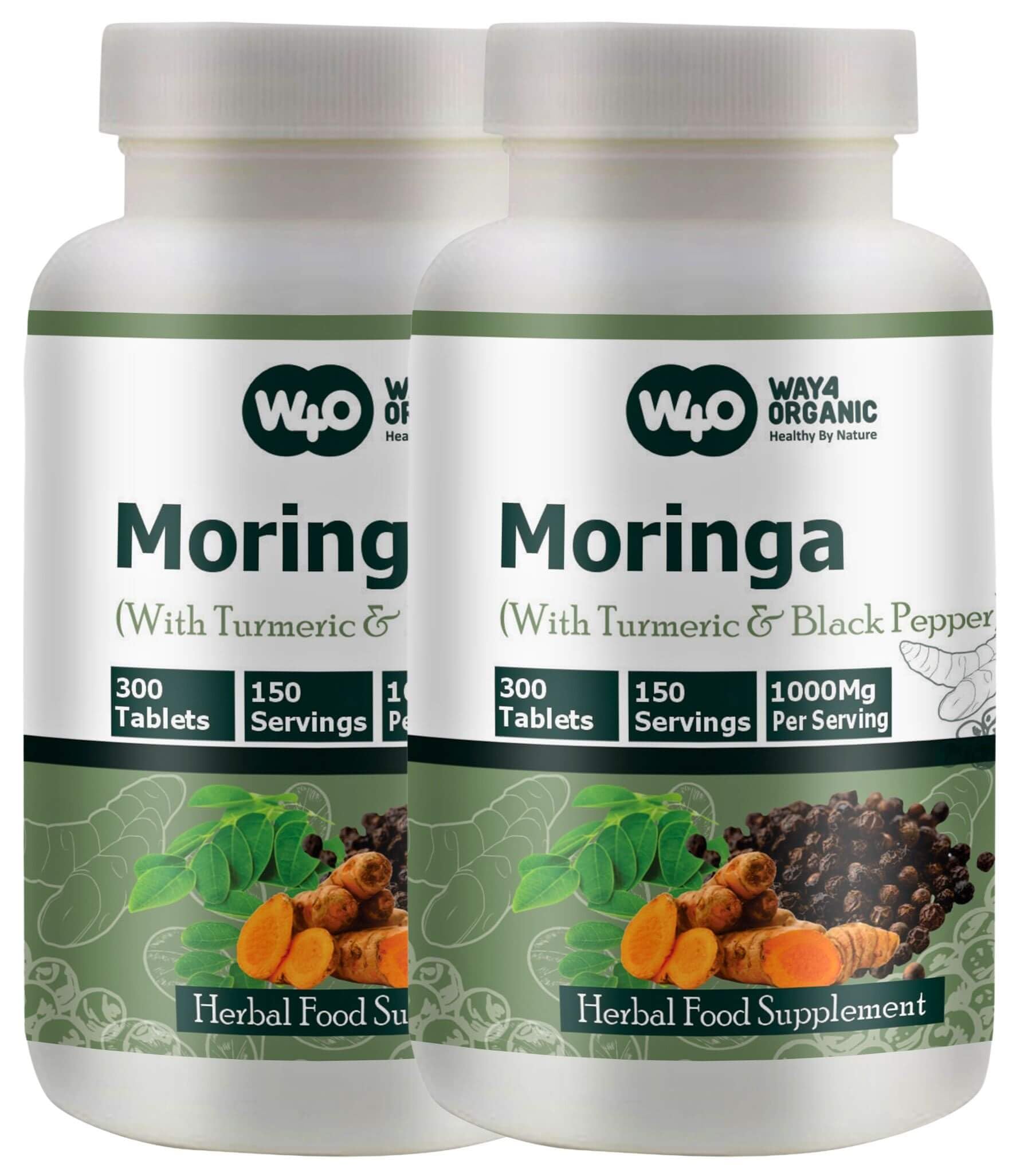 WAY 4 ORGANIC W4O moringa-turmeric tablets bottle front for daily wellness
