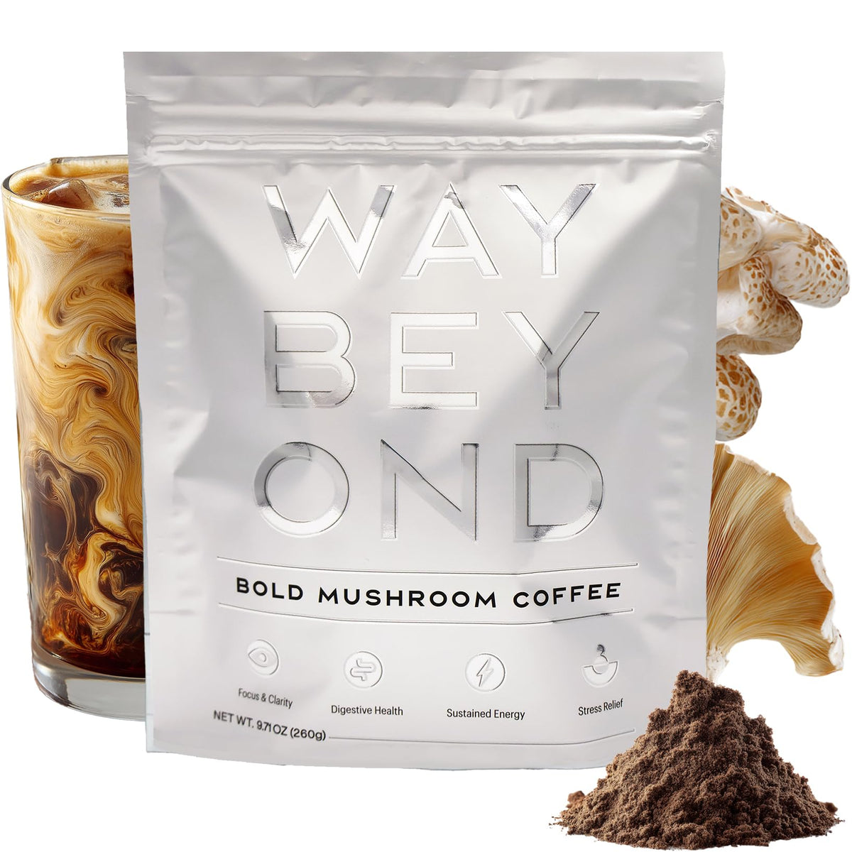 WAY BEYOND Organic Instant Bold Mushroom Coffee pack for on-the-go energy