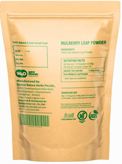 Way4Organic Mulberry Leaf Powder pouring from bottle, ideal for shakes.