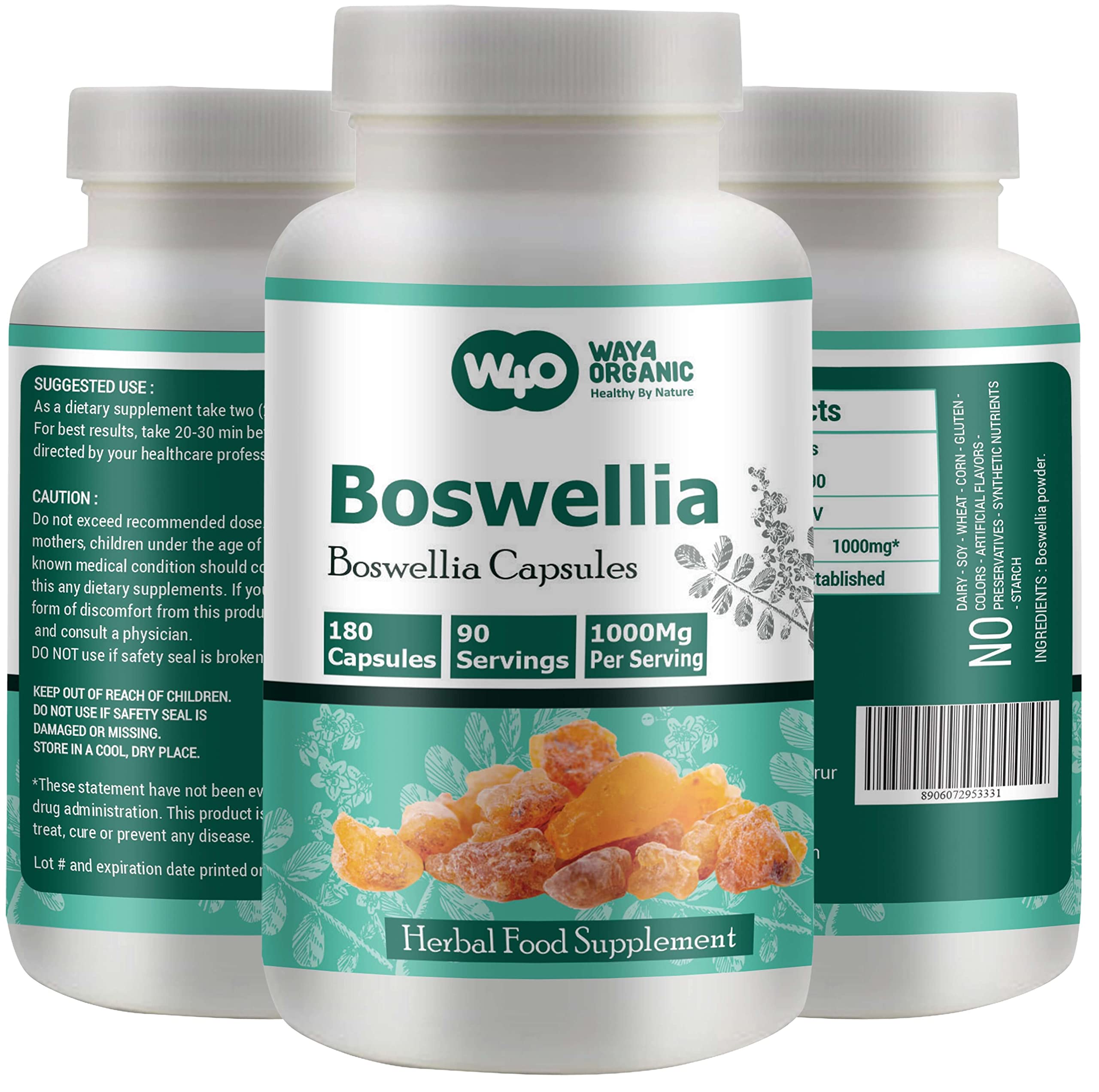 The WAY 4 ORGANIC W4O boswellia capsules bottle designed for daily use.