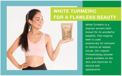 Applying a face paste created from white turmeric powder.