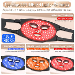 Waycom 400-LED face mask provides dense, even coverage.