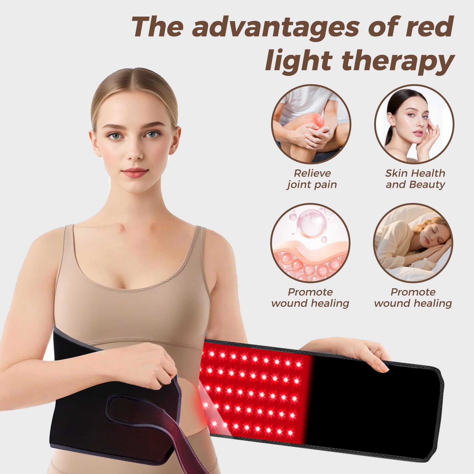 WDIBUN red-light-therapy-belt-dual-wavelength highlights 660nm and 850nm for versatile use.