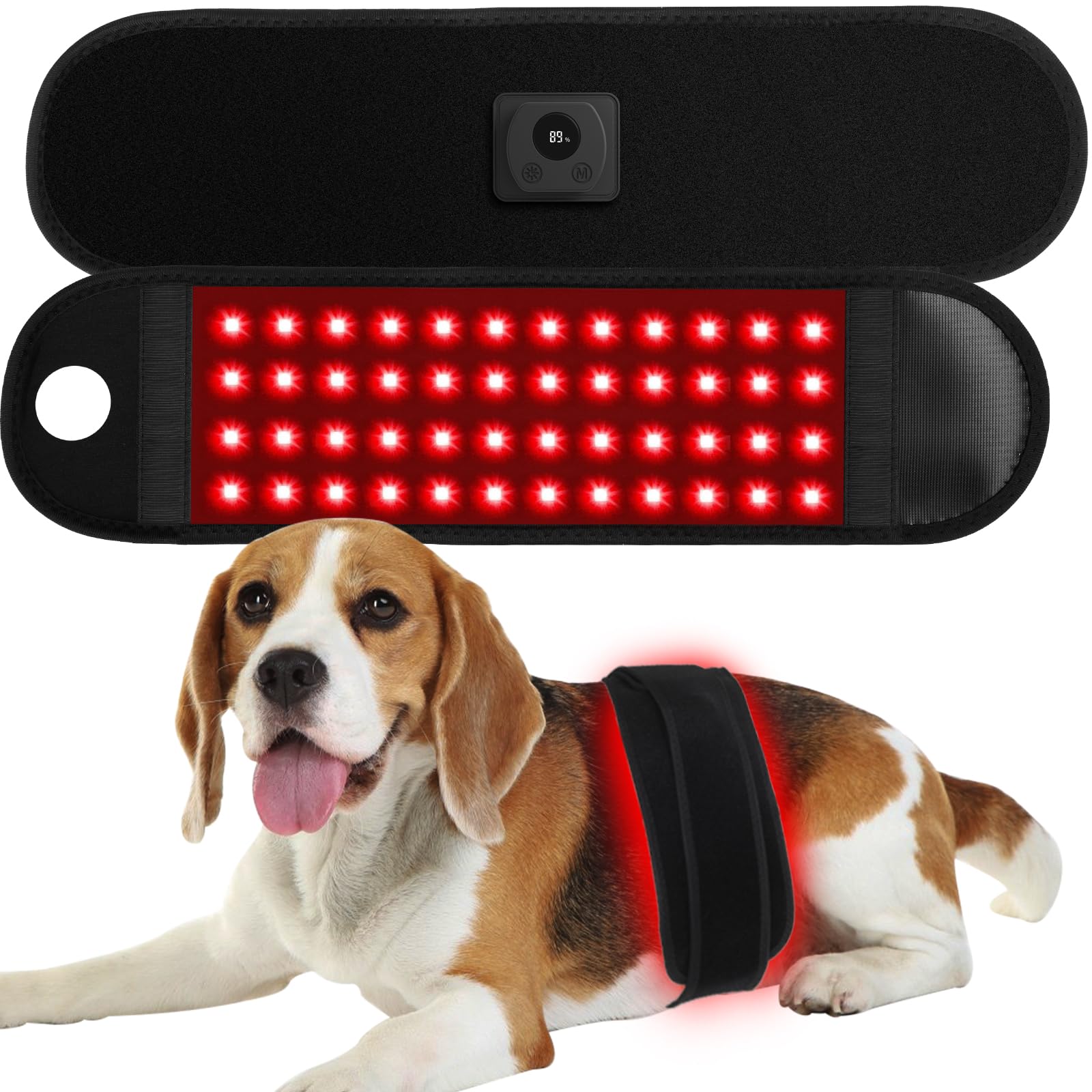 WDIBUN red light therapy belt front view showing portable design for at-home pet relief