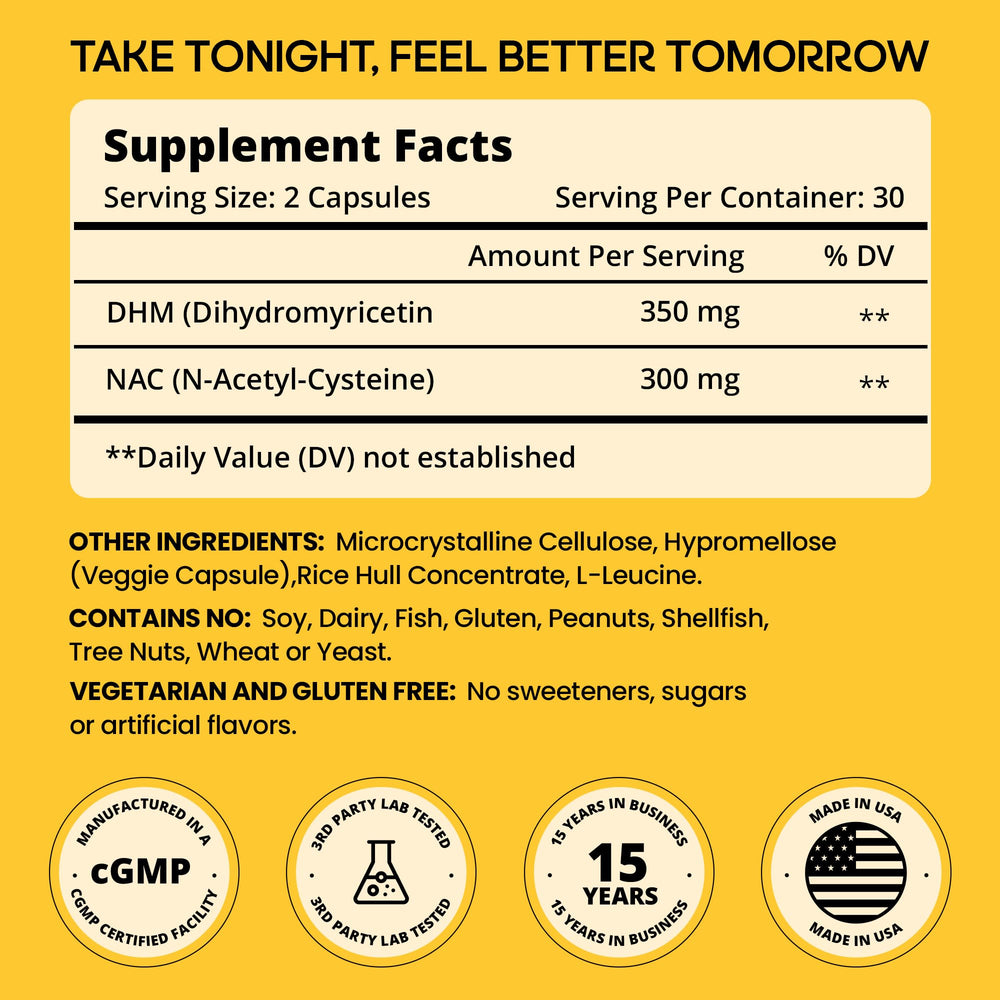 WELESSENTIALS DHM NAC capsules on glass with measuring spoon show daily use