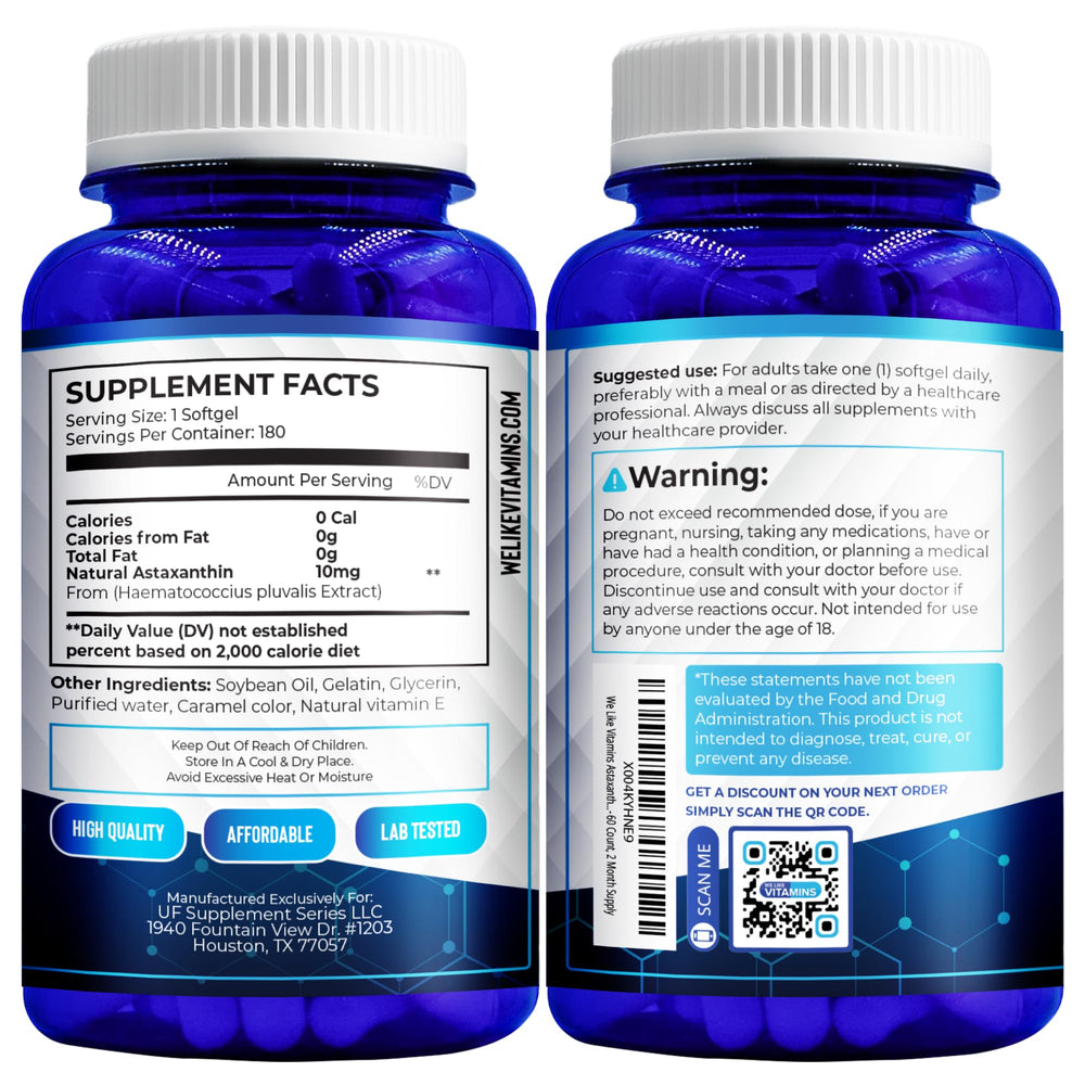 We Like Vitamins Astaxanthin energy and vitality idea with lifestyle setting