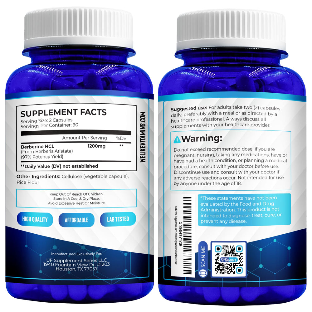 We Like Vitamins Berberine bottle nutrition facts close-up