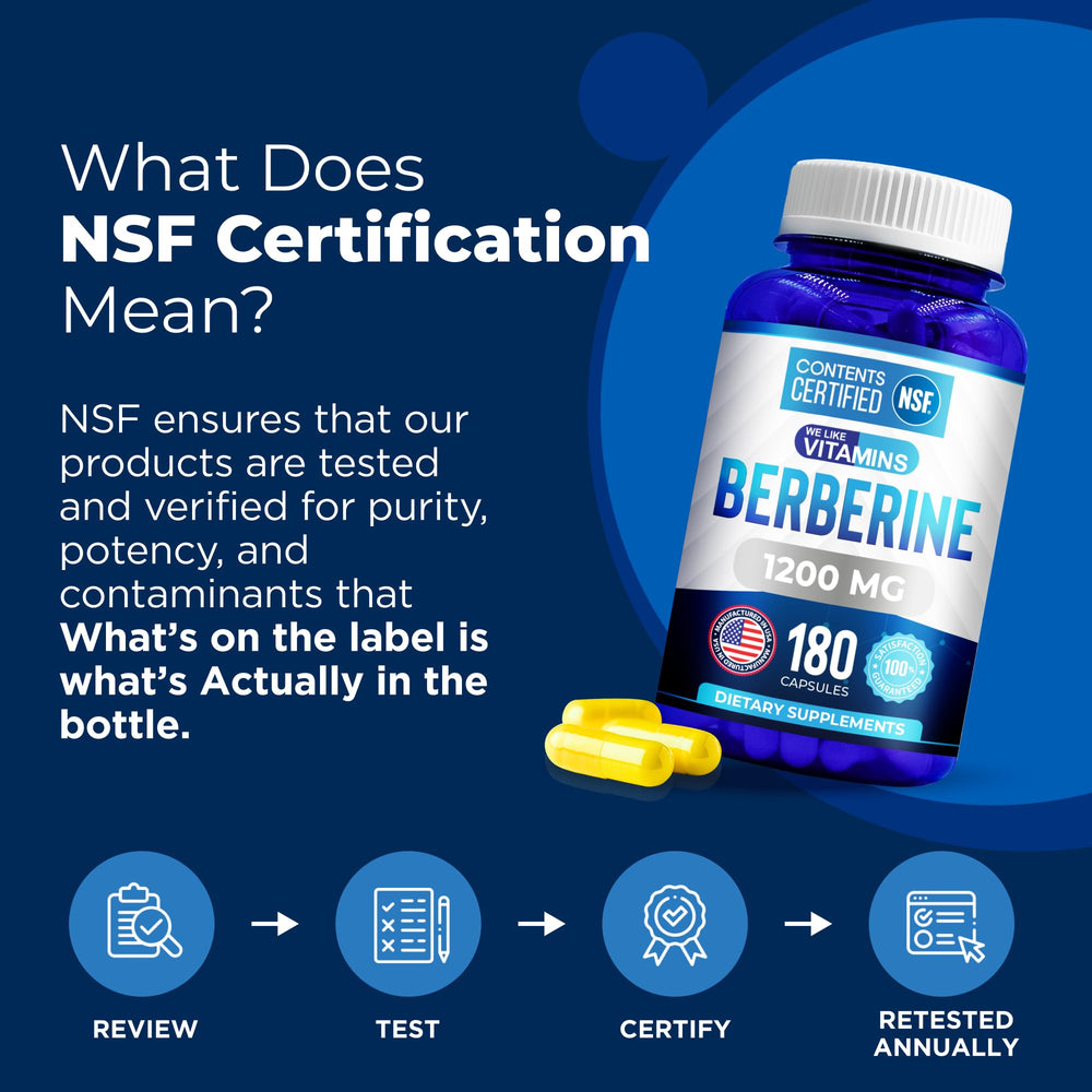 Close-up of We Like Vitamins Berberine label showing 1200mg per serving