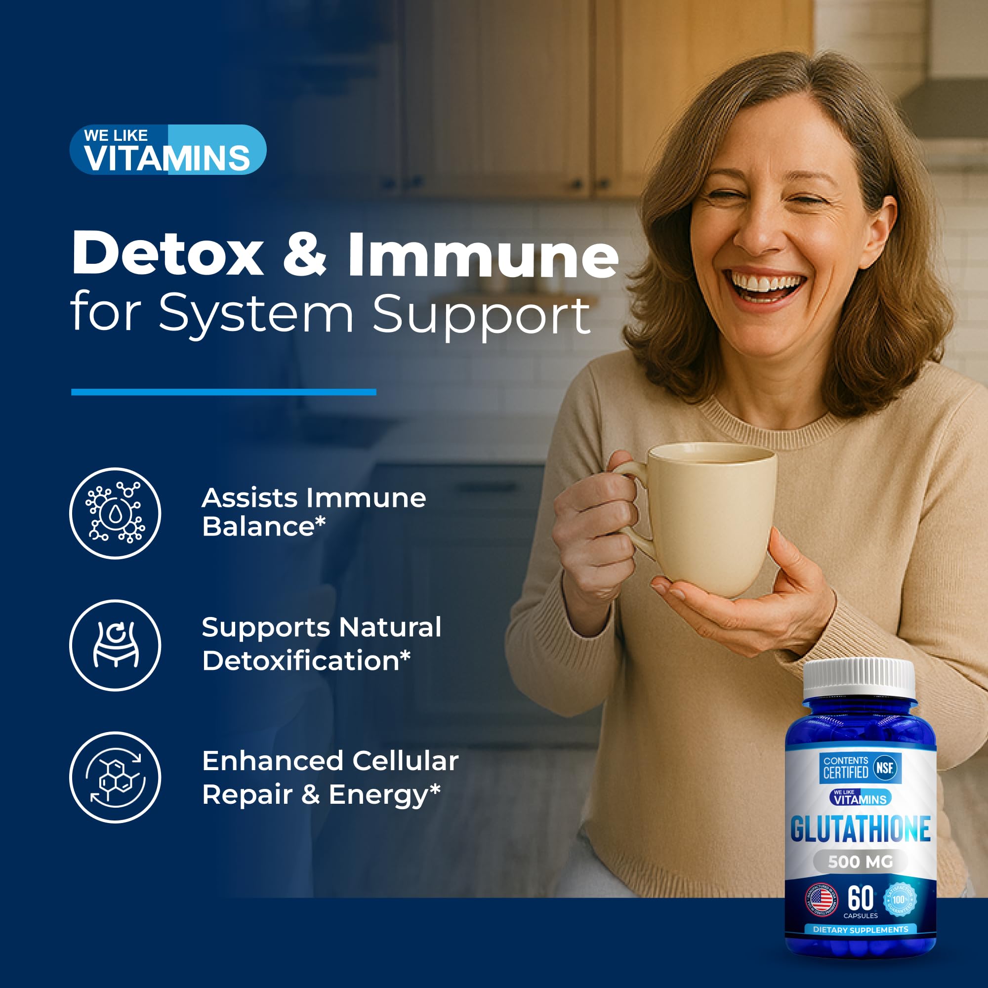Ingredient overview of We Like Vitamins Glutathione showing L-Glutathione composition.