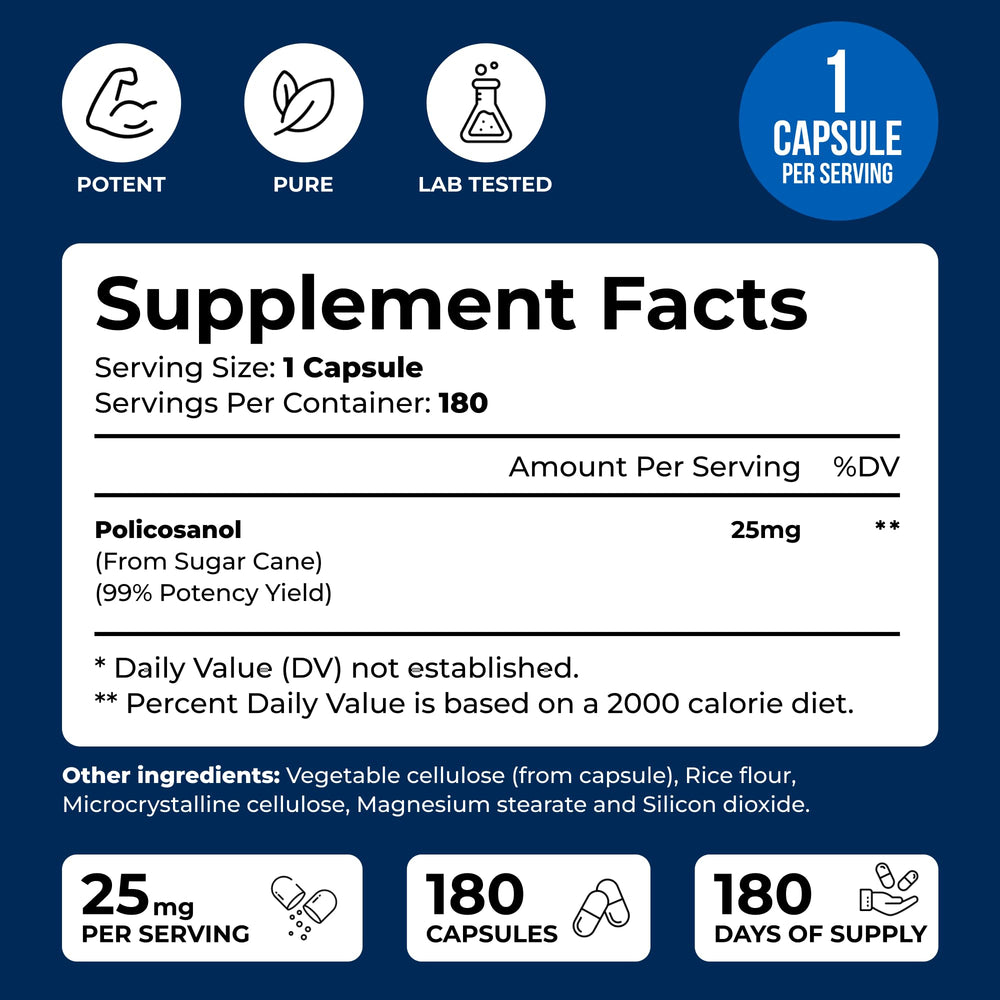 We Like Vitamins Policosanol 180 capsules packaging supports long-term daily use.