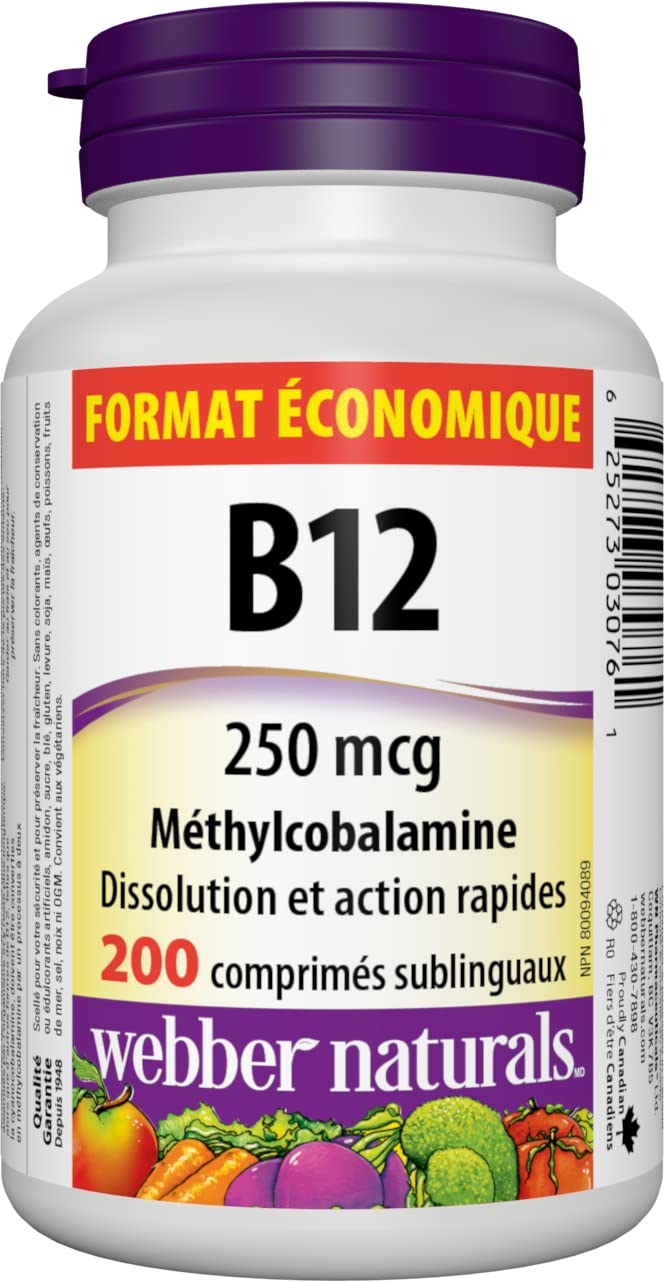 Webber Naturals B12 sublingual tablets dissolve under the tongue rapidly.