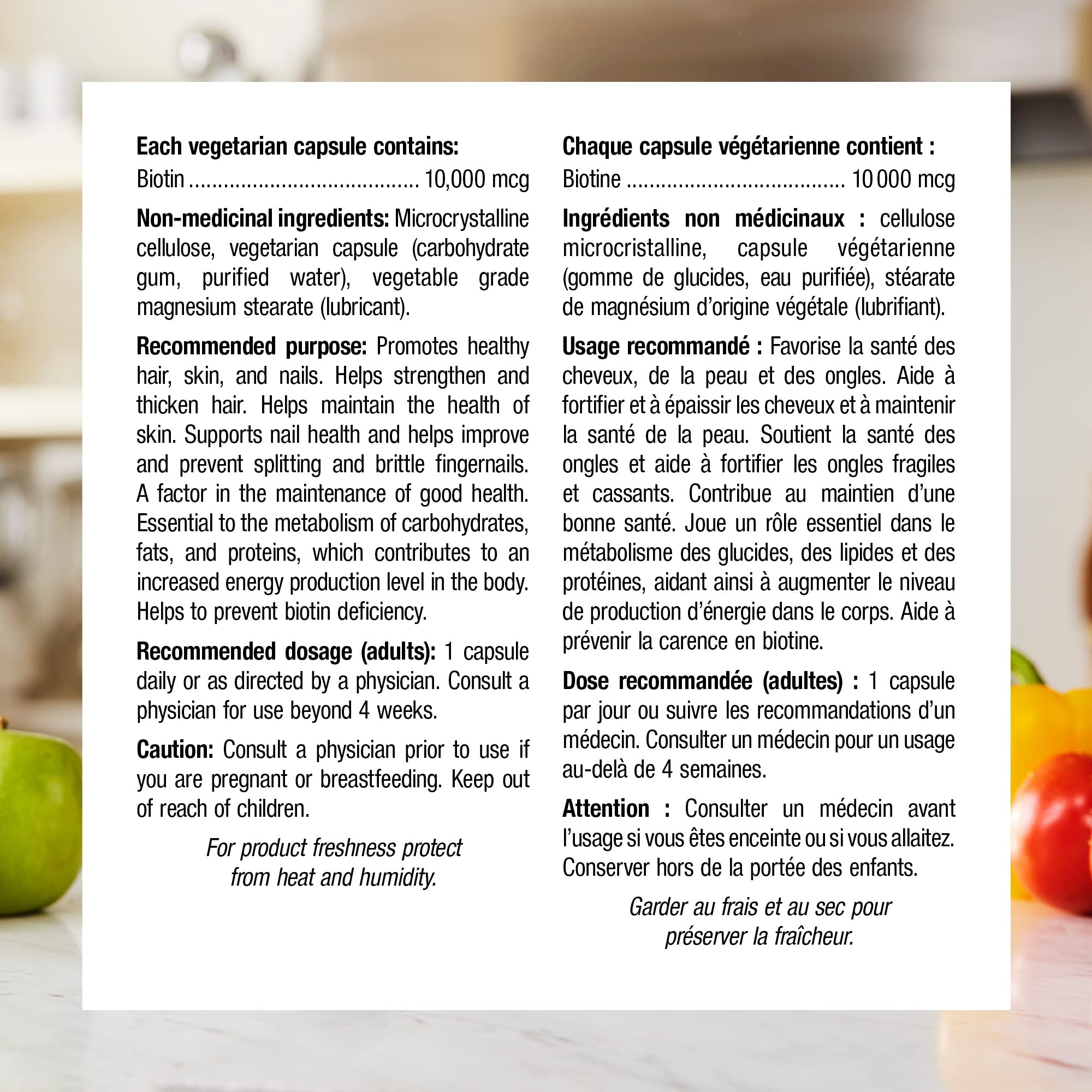 Packaging shot of Webber Naturals Biotin reveals the supplement's key vitamin role