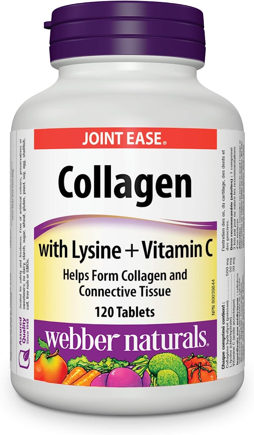 Webber Naturals bottle with collagen, lysine, and vitamin C for daily skin and joint support.