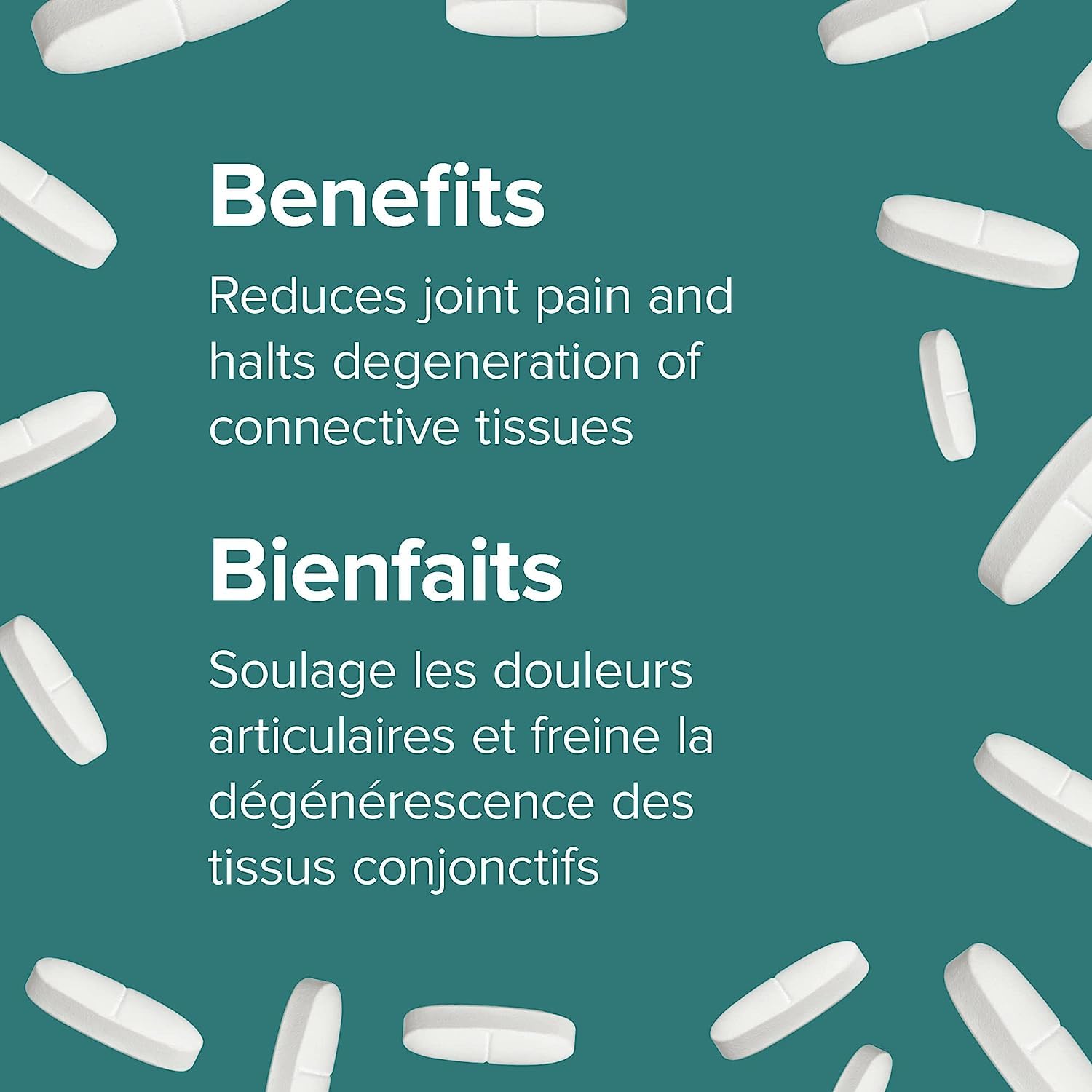 Webber Naturals ingredients panel showing lysine and vitamin C for collagen support.