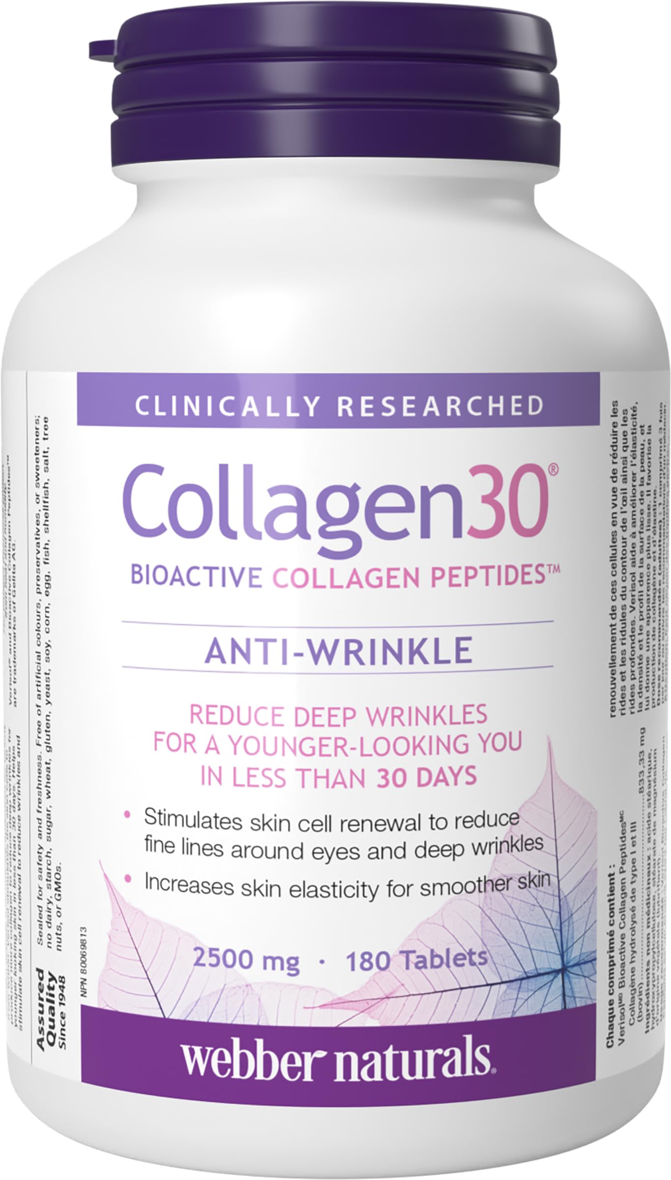 Webber Naturals Collagen30 bottle-front supports daily skin health and hydration.