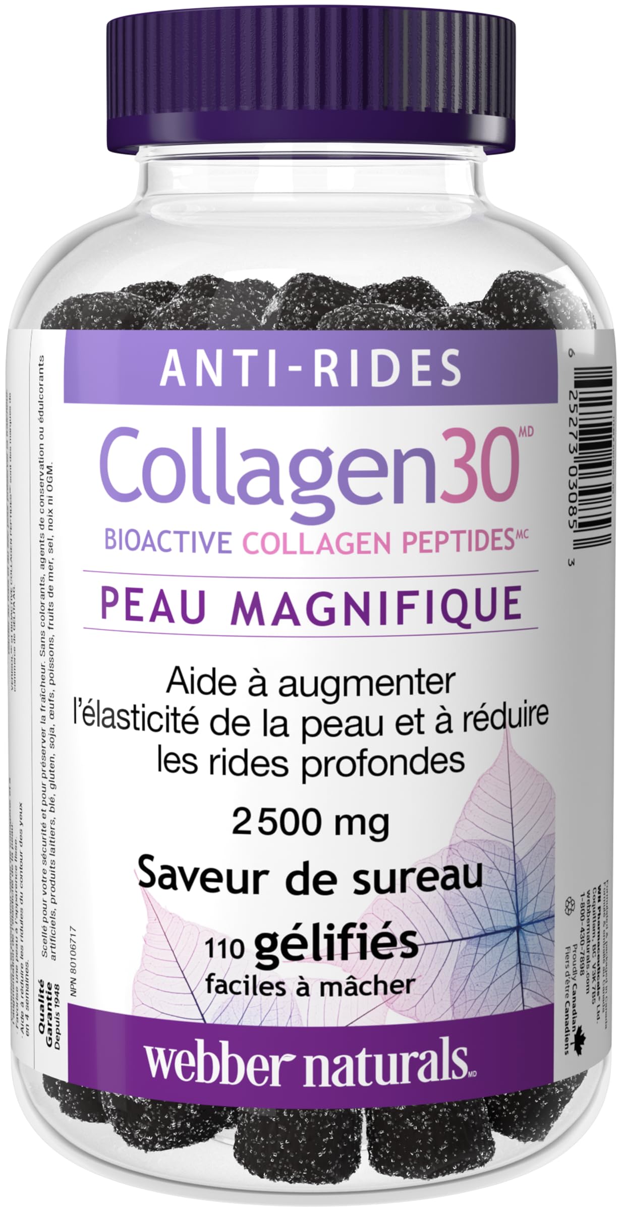 Webber Naturals Collagen30 gummies elderberry close-up showing texture and taste