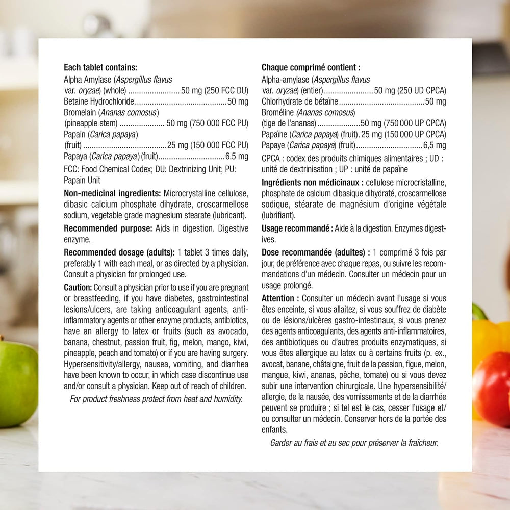 Close-up of Webber Naturals Digestive Enzymes label showing protein and carbohydrate digestion focus.