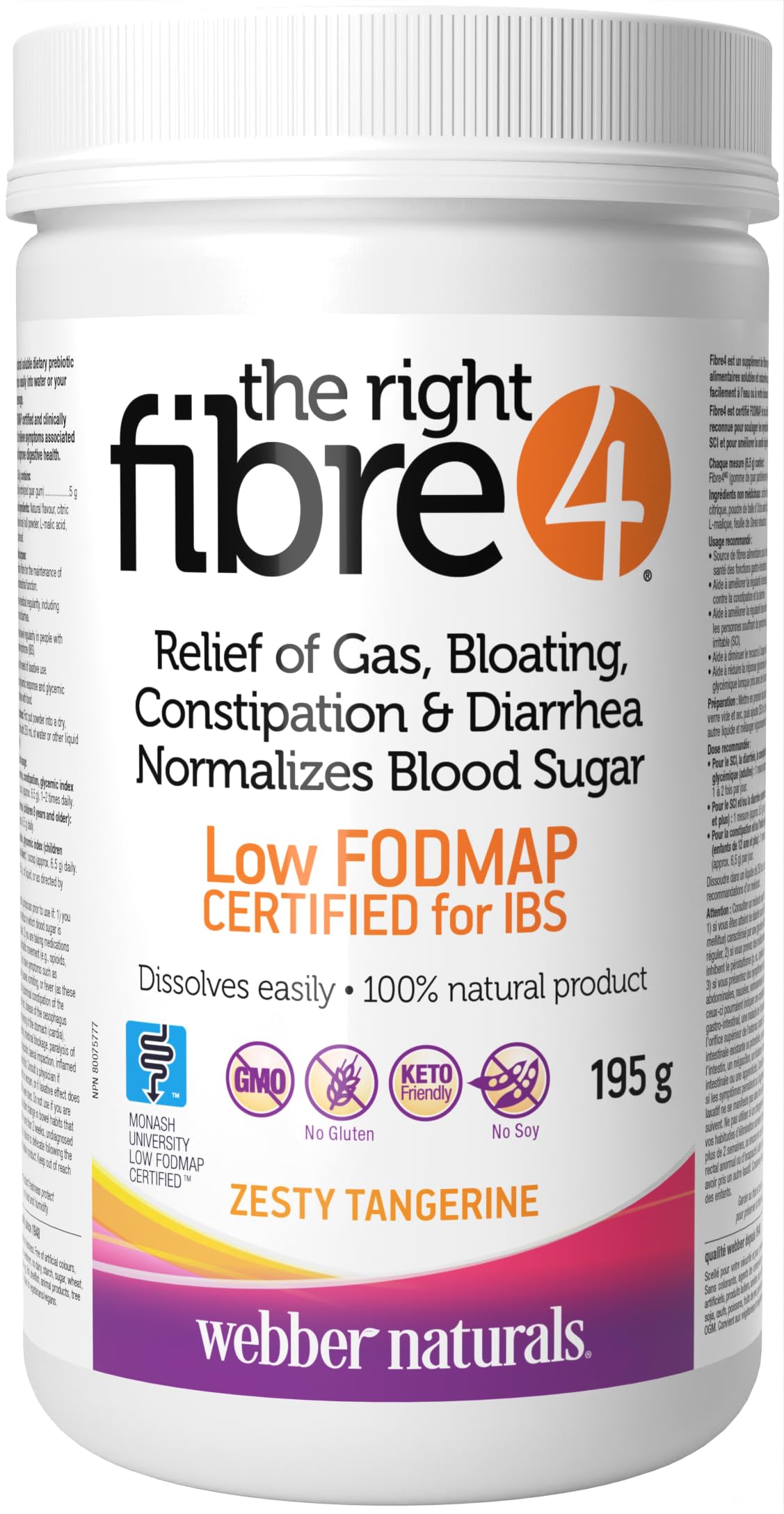 Webber Naturals Fibre 4 Tangerine powder tub supports gentle digestive regularity.