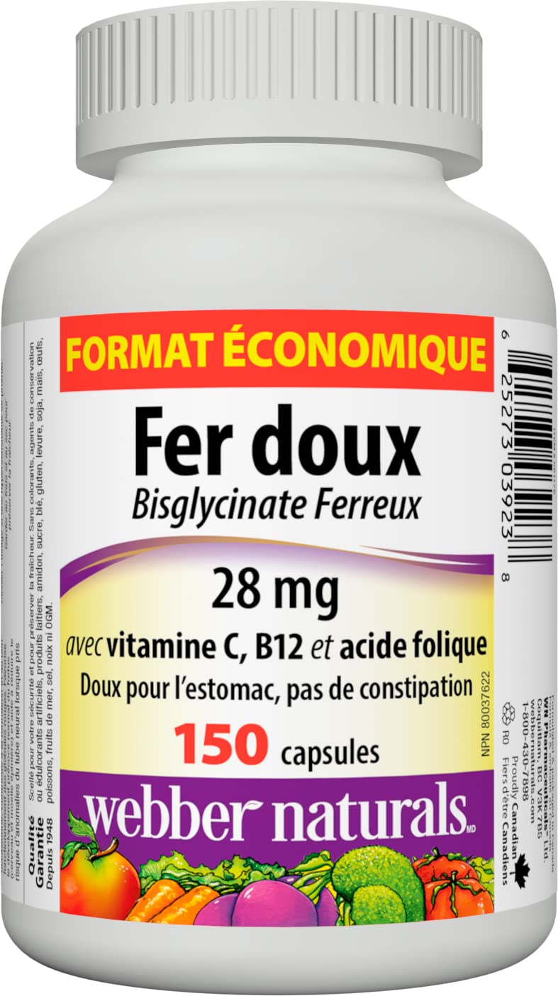 Webber Naturals Gentle Iron capsules, easy to swallow daily supplement.