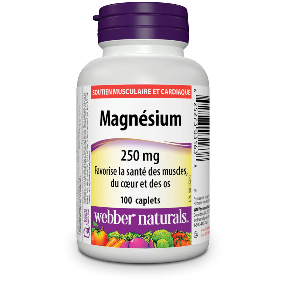 Webber Naturals magnesium bottle label showing bioavailable forms for energy support