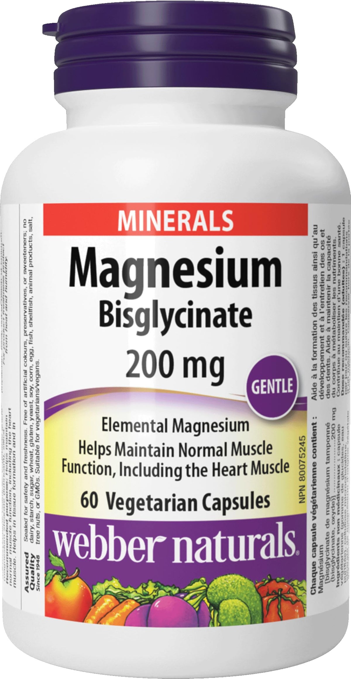 Webber Naturals magnesium bisglycinate 200 mg bottle for daily supplement use and gentle absorption